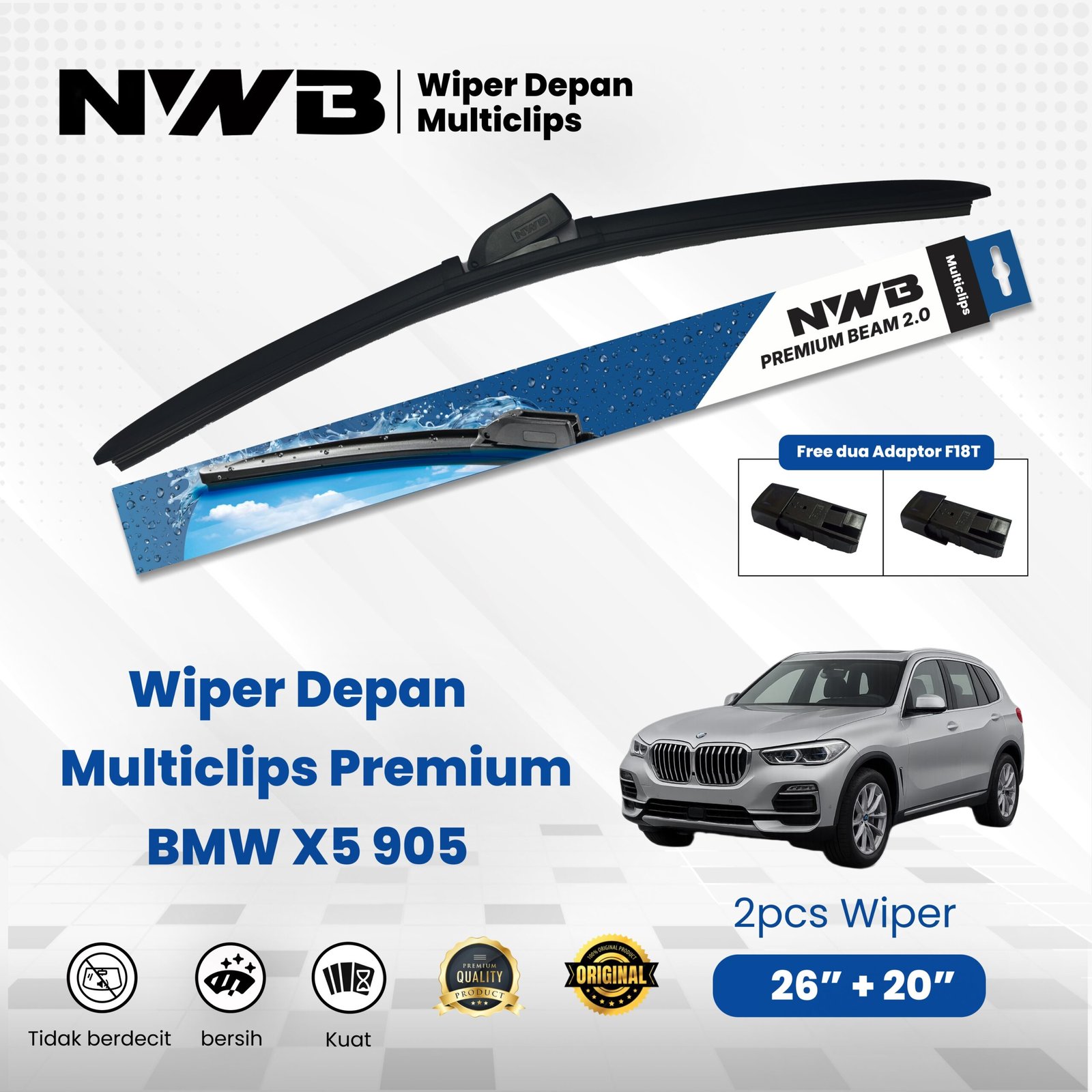 Wiper Mobil Multiclips Premium BMW X5 905 (WPM 26" & 20" | F18T)