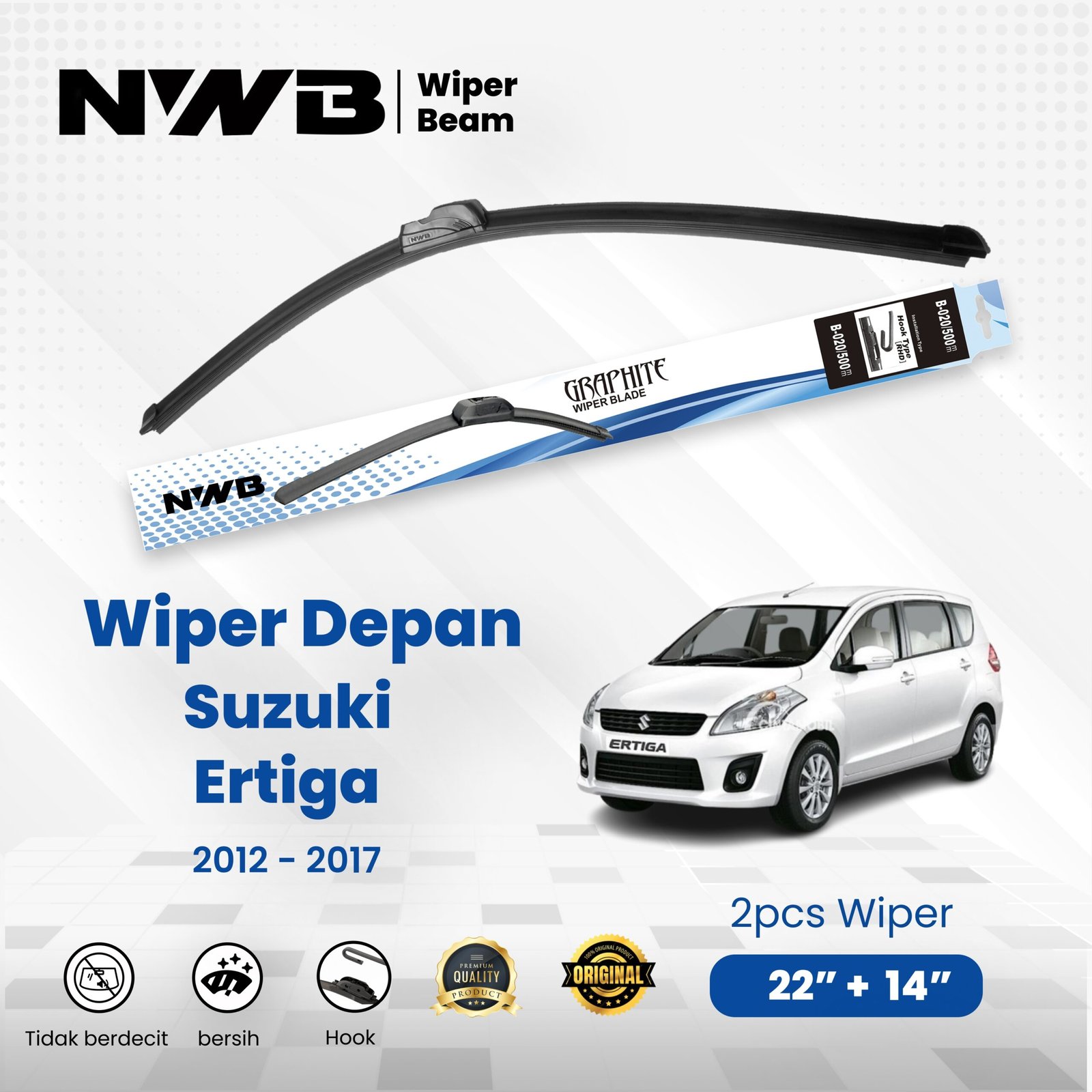 Wiper Mobil Beam / frameless Suzuki Ertiga 2012 - 2017
