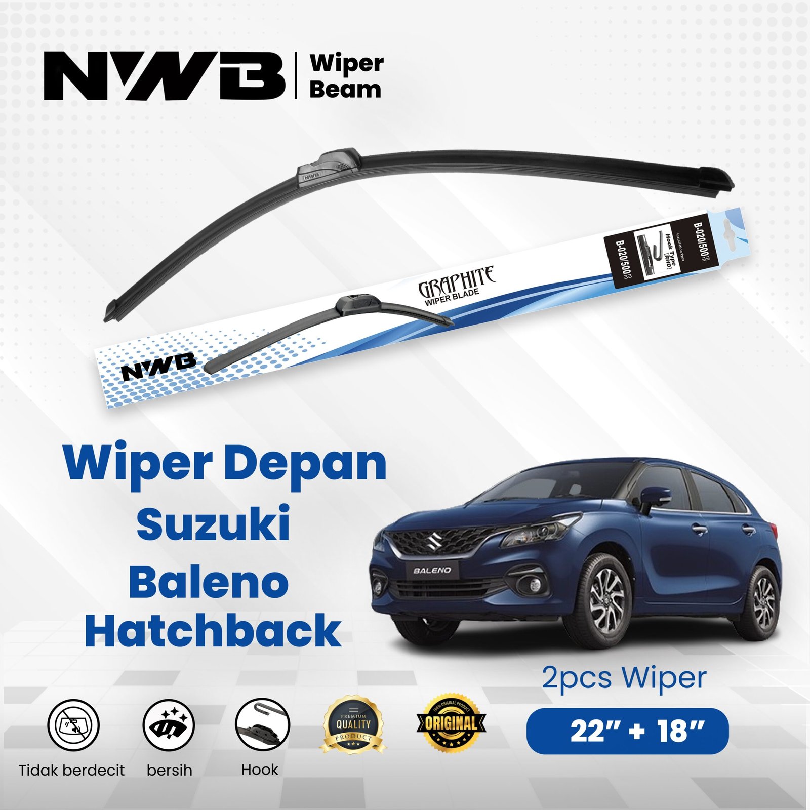 Wiper Mobil Beam/Frameless Suzuki Baleno Hatchback
