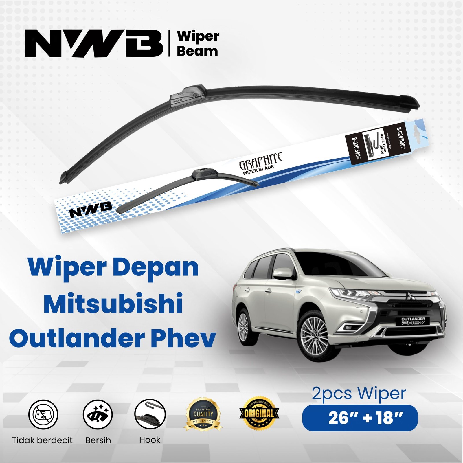 Wiper Mobil Beam/Frameless Mitsubishi Outlander Phev