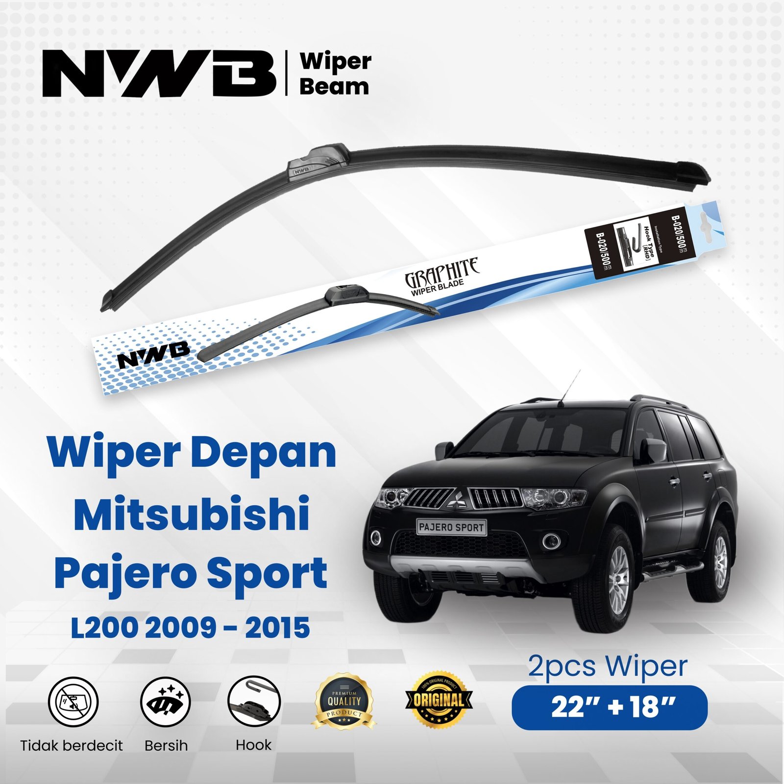 Wiper Mobil Beam/Frameless Mitsubishi Pajero Sport L200 2009 - 2015