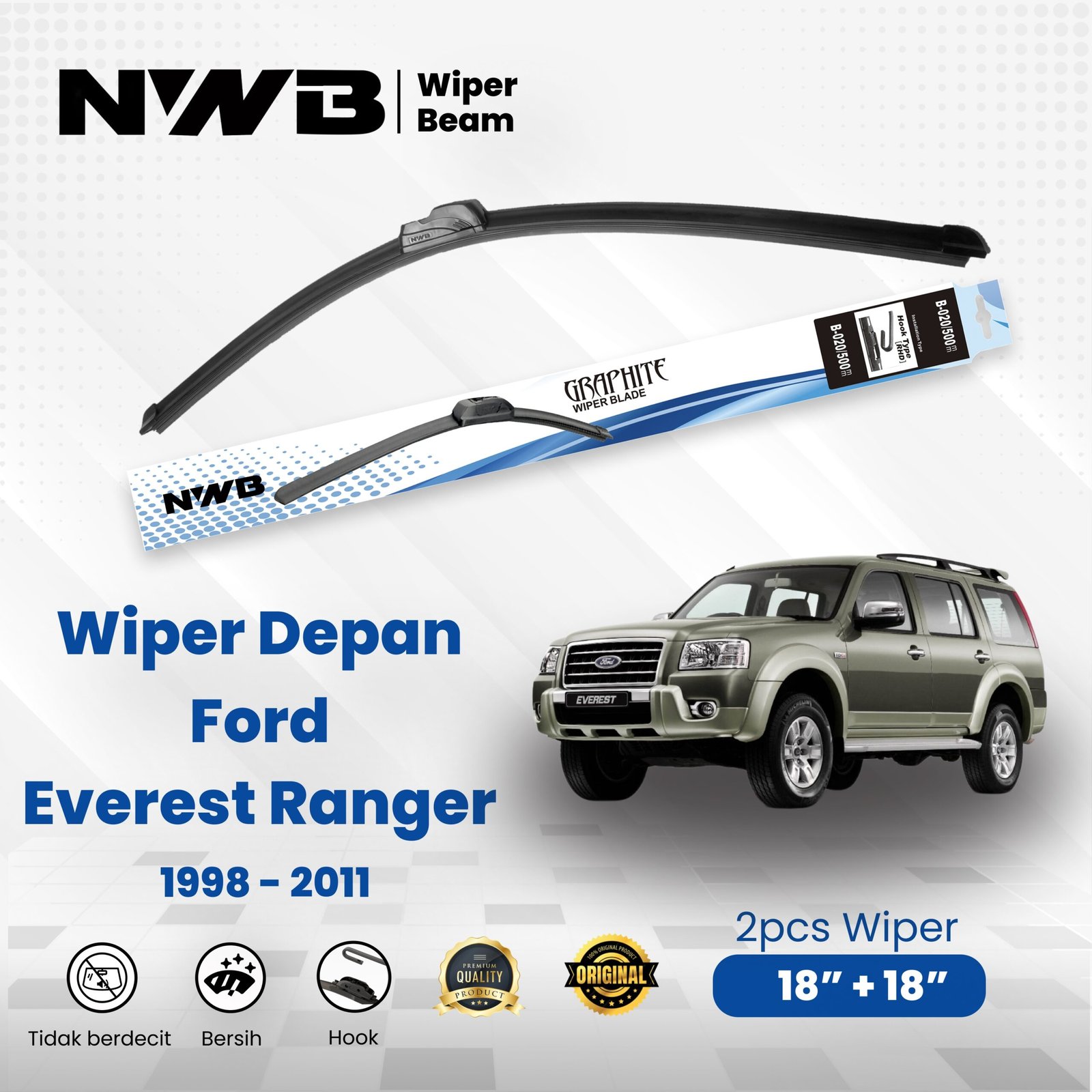 Wiper Mobil Beam/Frameless Ford Everest Ranger 1998 - 2011